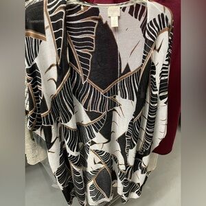 Chico's Black and Brown Leaf Print Tunic Top